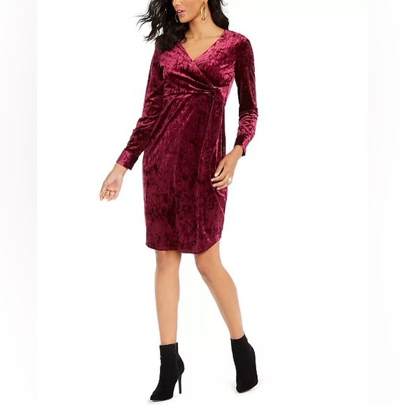 NWT Thalia Sodi Side-Tie Crushed Velvet Maroon Surplice Dress Macys XXL - Picture 1 of 4
